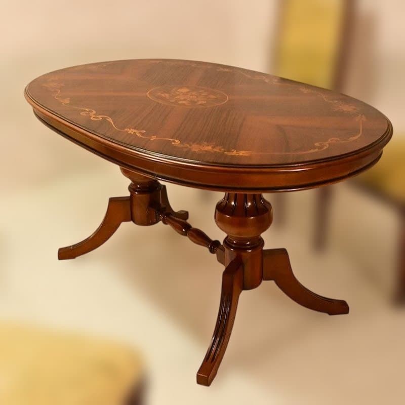 新品　イタリア製　楕円　２本足　ダイニングテーブル　象嵌入り