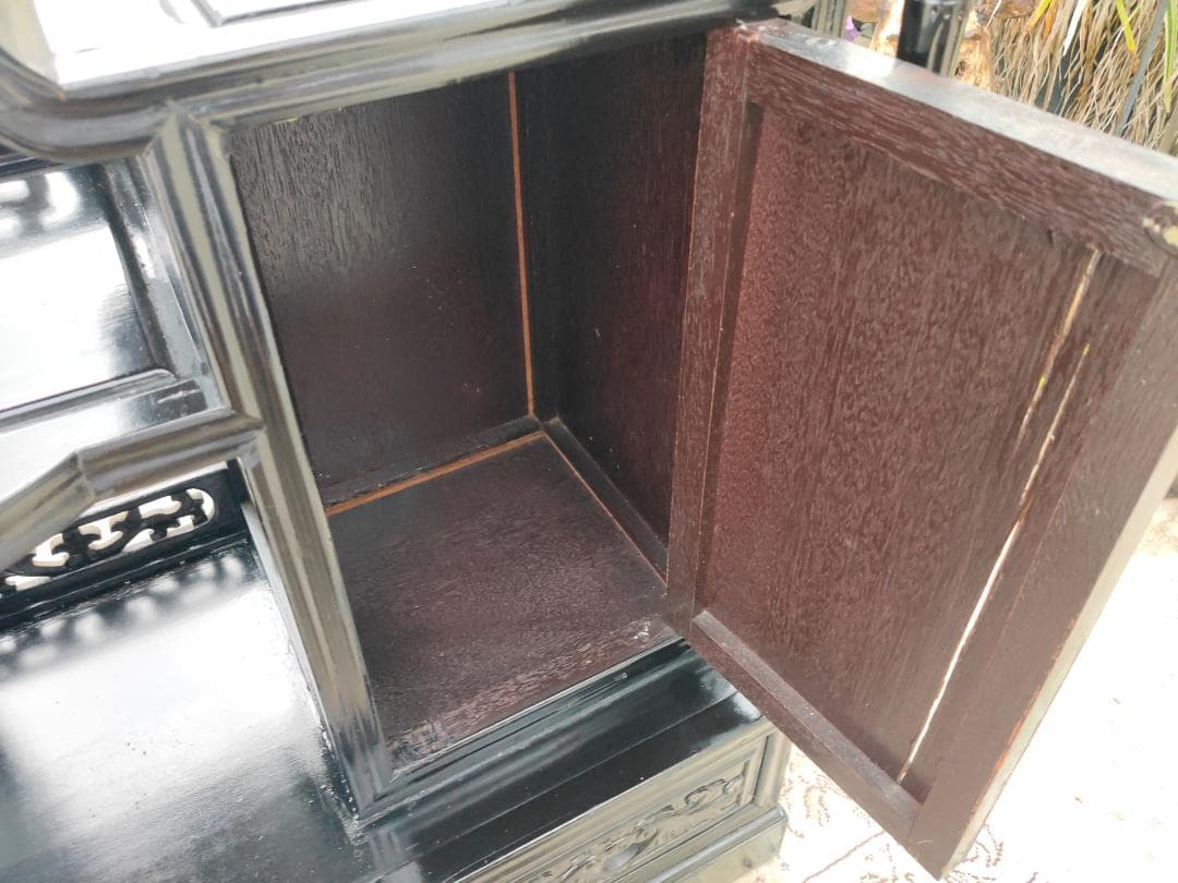 (送料設置込み) 高級茶棚☆飾り棚 ☆茶箪笥☆唐木☆収納棚☆透かし彫り☆無垢