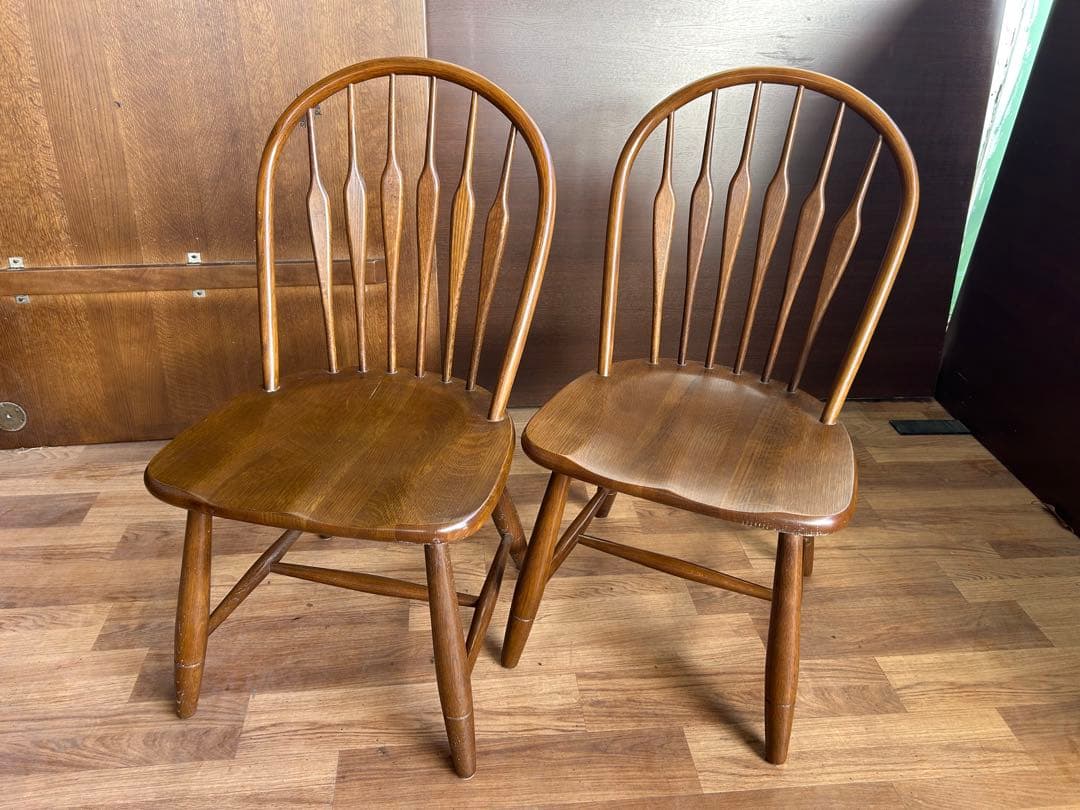 721 タモ材 ウィンザーチェア 2脚セット 北欧 木製 ダイニングチェア　美品