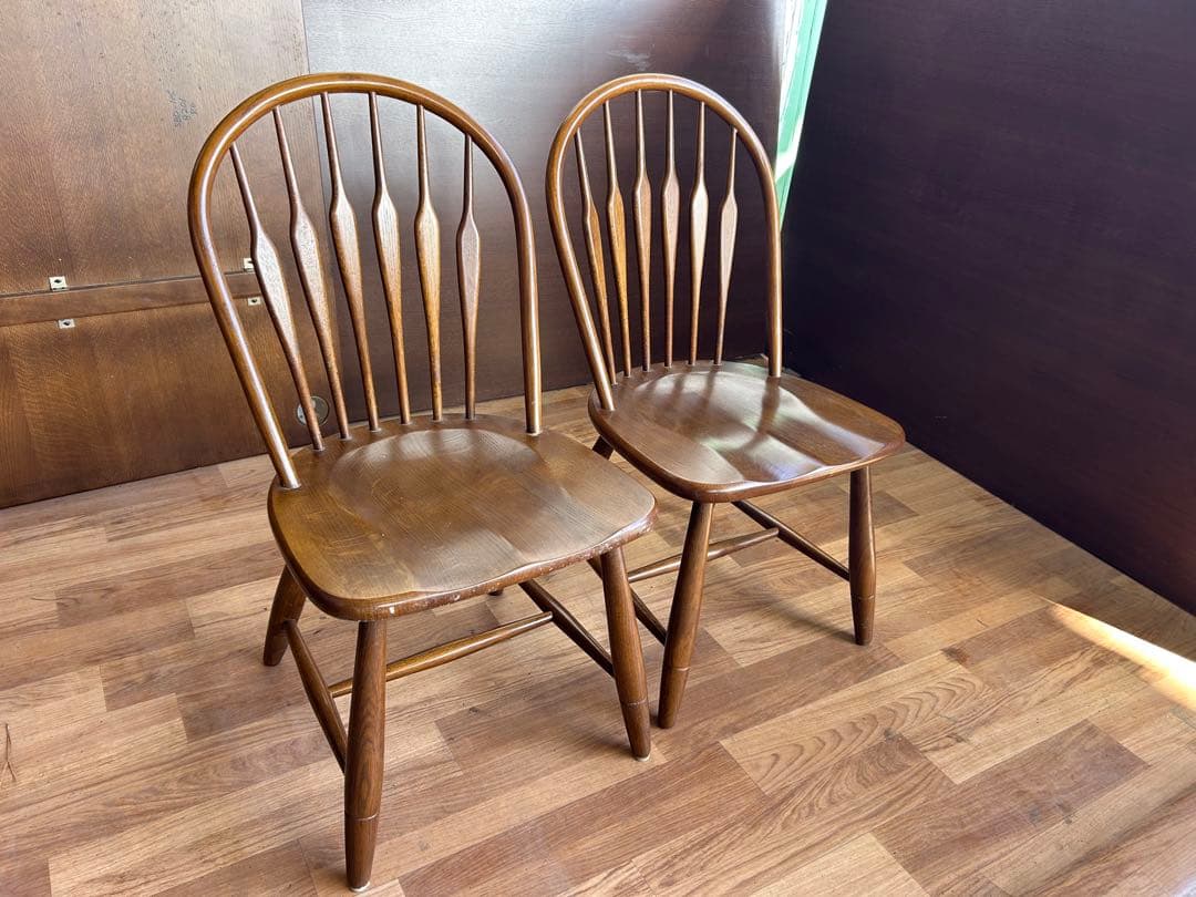 721 タモ材 ウィンザーチェア 2脚セット 北欧 木製 ダイニングチェア　美品