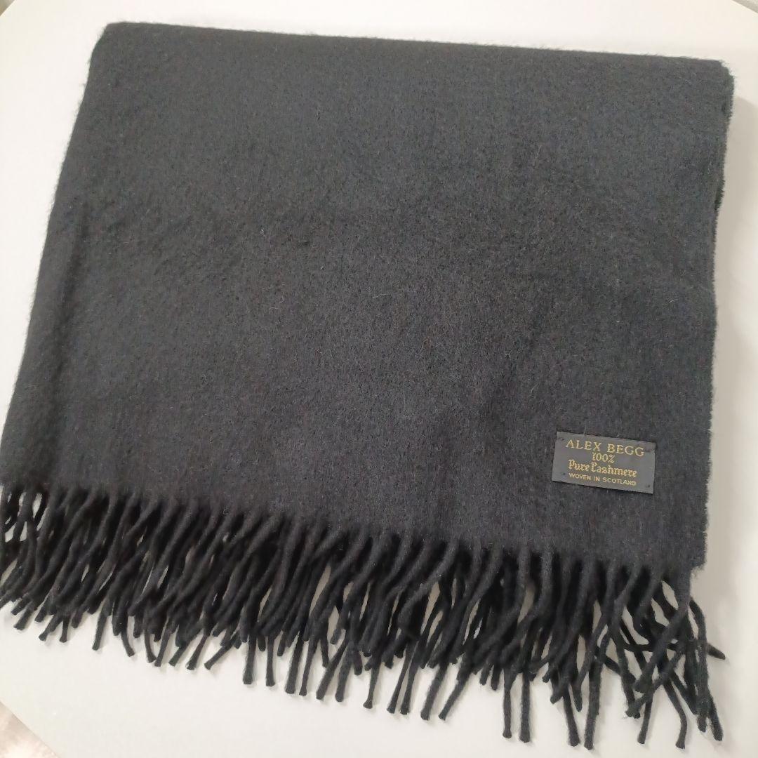 Alex Begg アレックスベグ 大判ストール カシミヤ100% ブラック