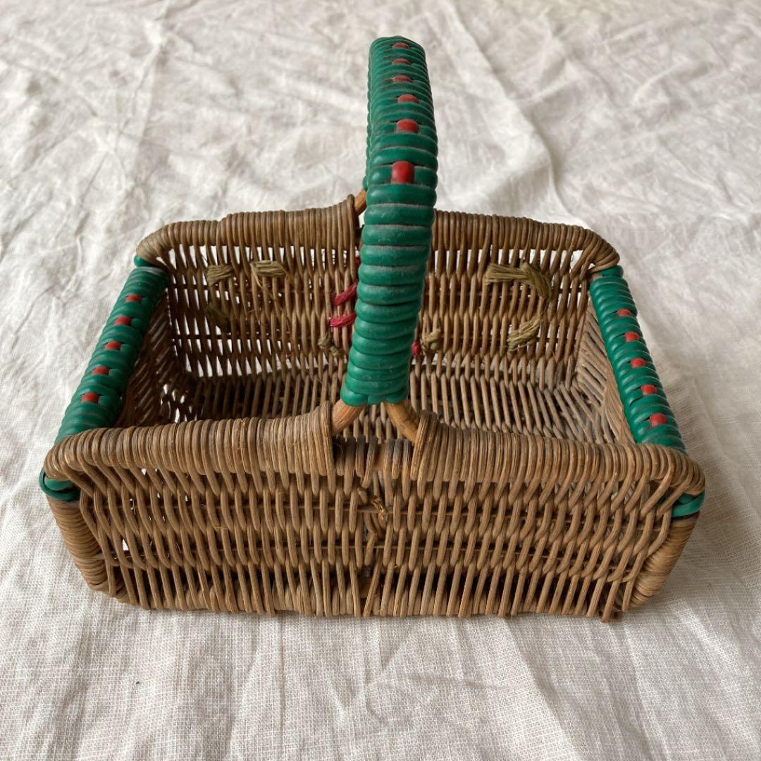 本物イギリスアンティークバスケット　レアミニ　花モチーフ