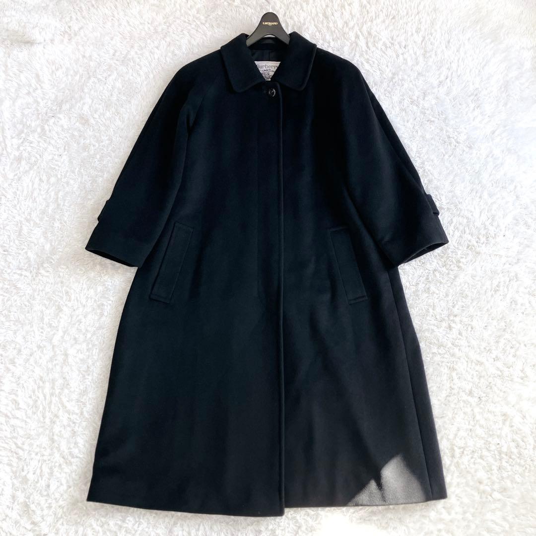 錦糸カシミヤ100✨バーバリーズ ステンカラーコート ロング シャドーホース 黒