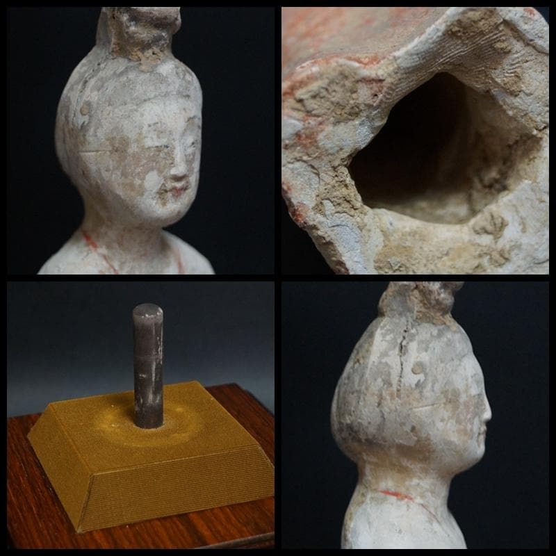 唐 加彩人物俑 貴婦人立像 唐木ガラスケース入り 置物 飾り物