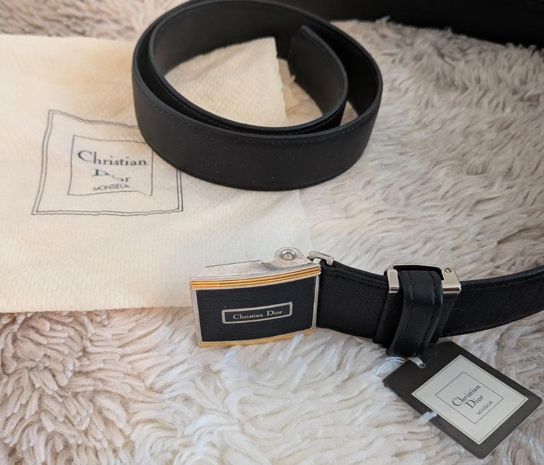 Christian Dior ブラックレザーベルト 約100cm