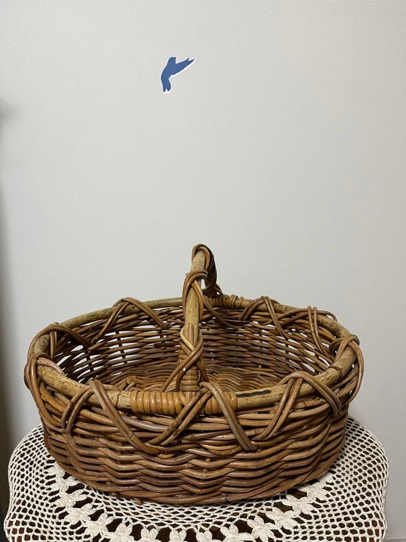 ラタン　曲木　バスケット　ヴィンテージ　籐カゴ