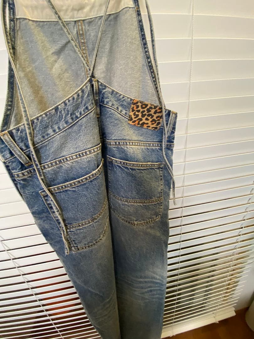 デニムサロペット レオパード柄ポケット付き