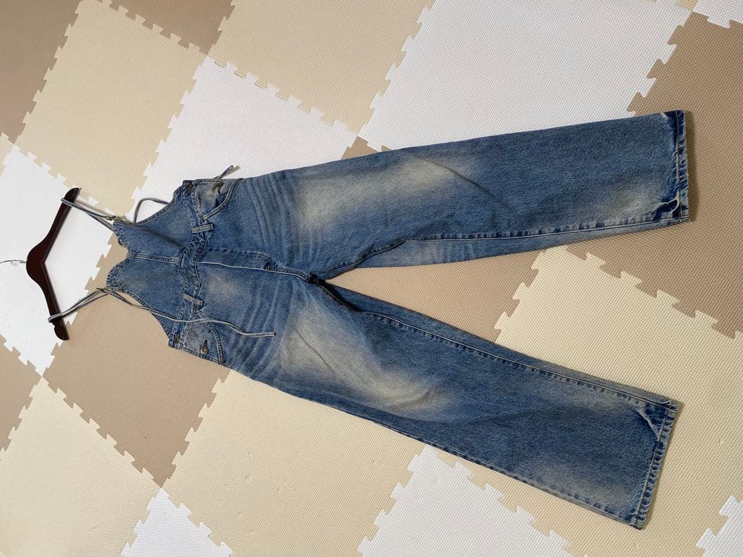 デニムサロペット レオパード柄ポケット付き