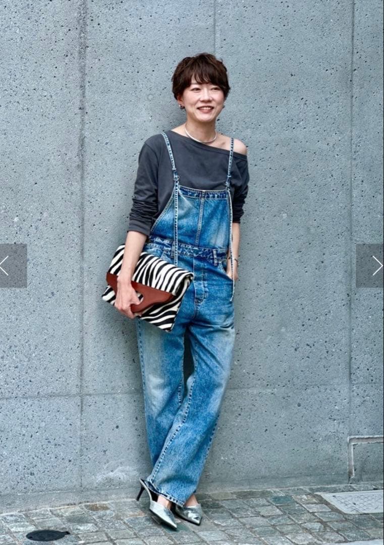 デニムサロペット レオパード柄ポケット付き