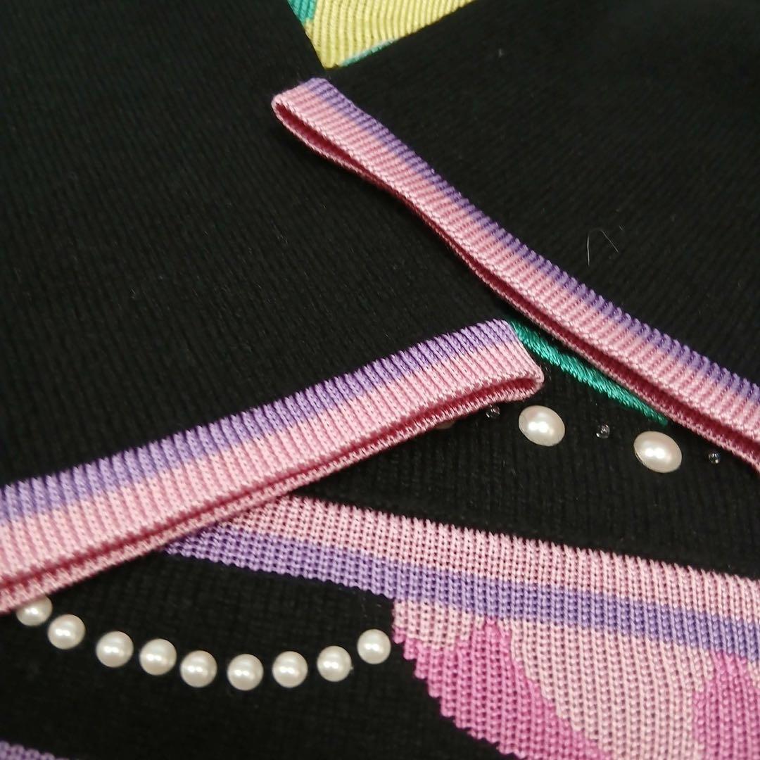 【美品】LEONARD レオナール　カシミヤ 刺繍ニット パール装飾 38