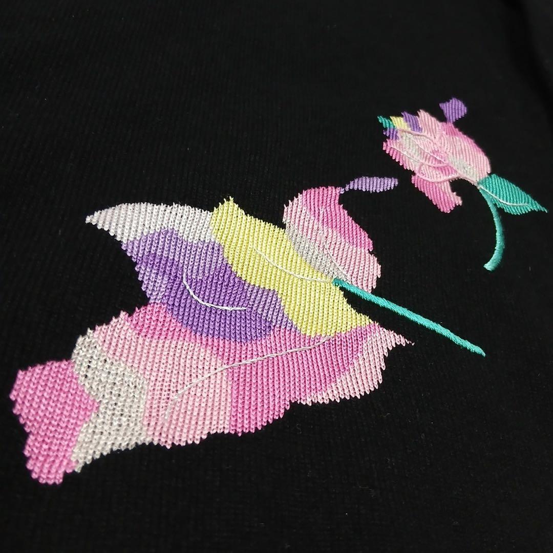 【美品】LEONARD レオナール　カシミヤ 刺繍ニット パール装飾 38