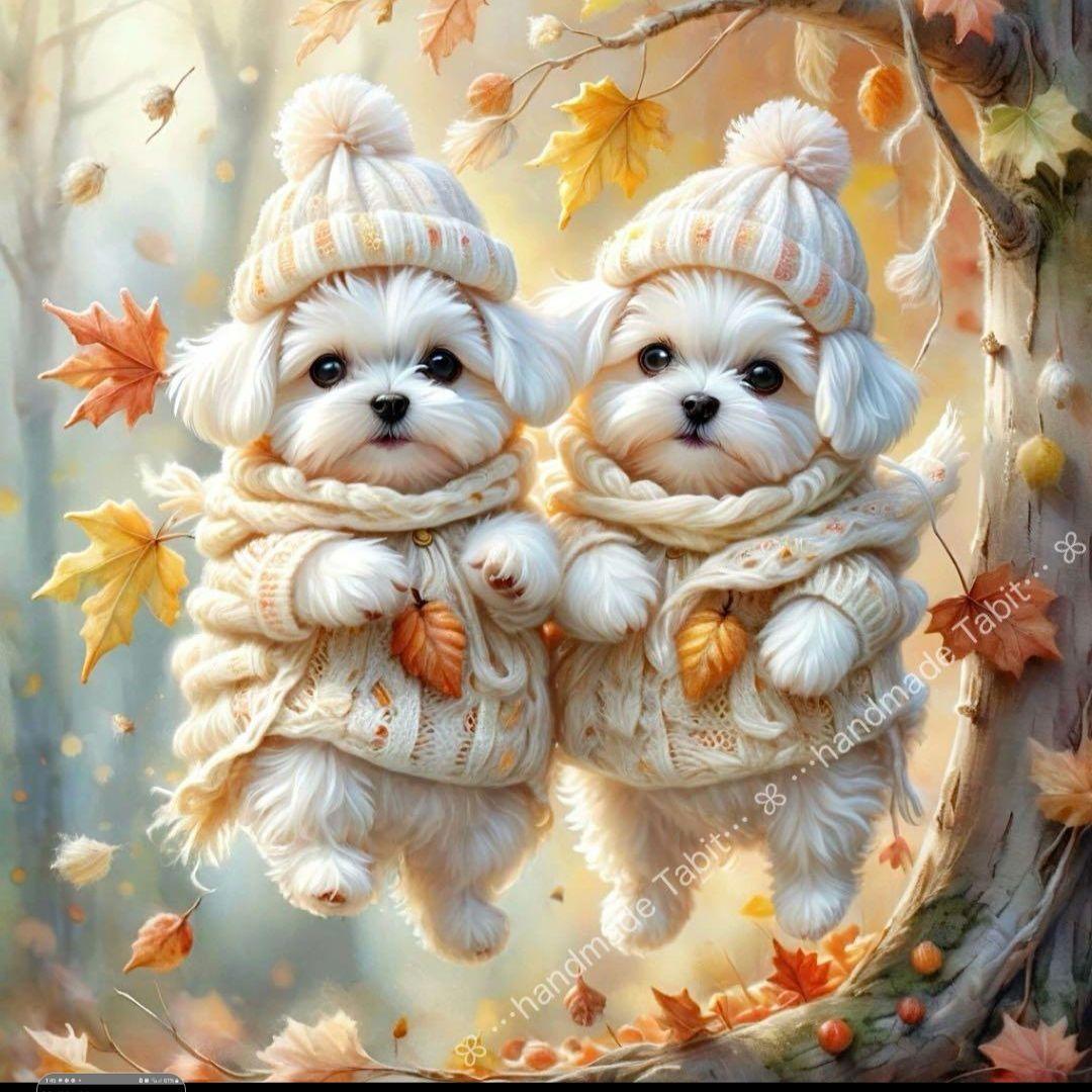 可愛いマルチーズパネル生地　ハンドメイド