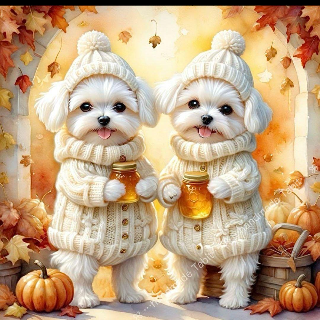 可愛いマルチーズパネル生地　ハンドメイド