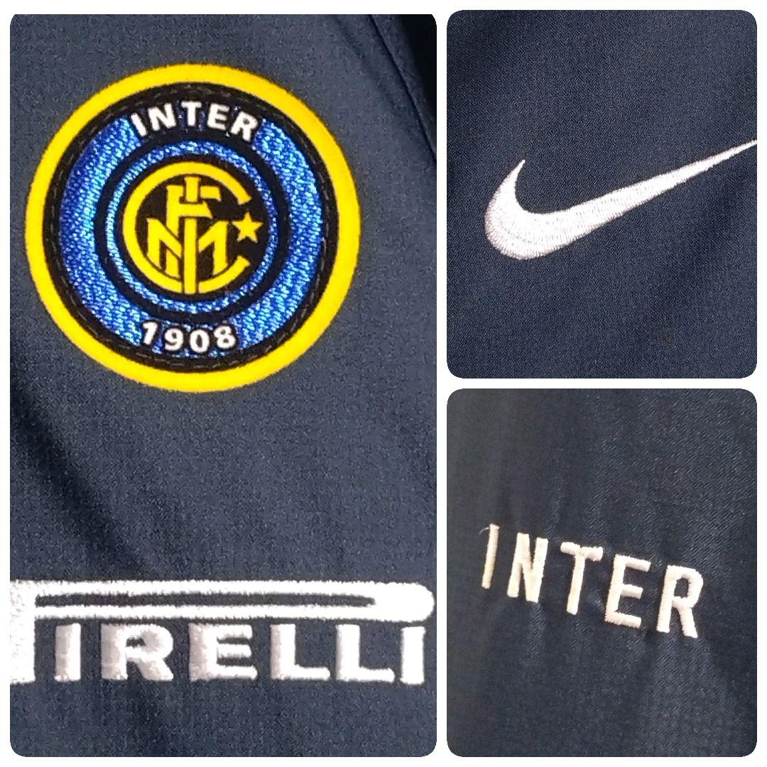 ナイキ★00s インテル 刺繍ロゴ 裏フリース 中綿 ナイロンジャケット 紺 M