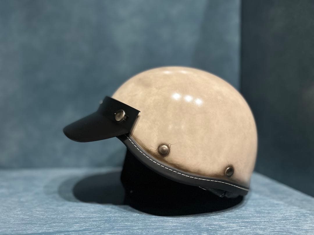 ポリスヘルメット　新品　エイジング加工　ハーレー　チョッパー　ポリヘル　無地