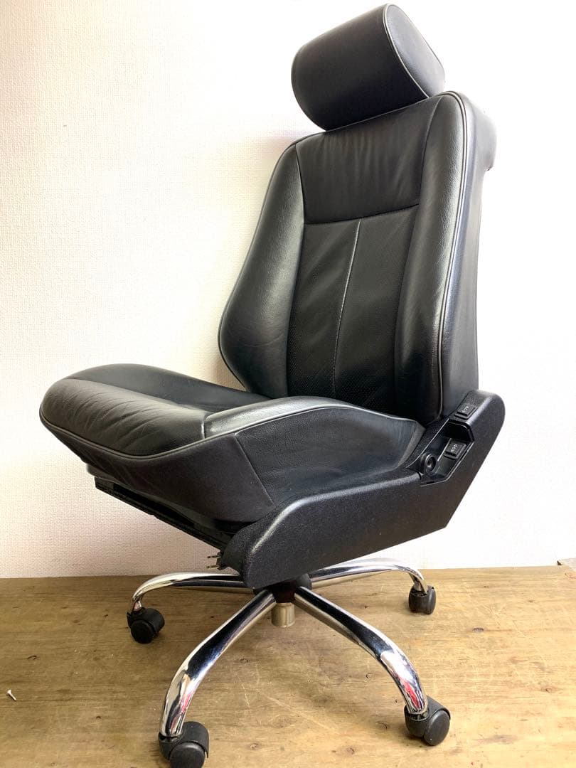 ベンツ 本革シート改 デスクチェア 電動リクライニング ヘッドレスト