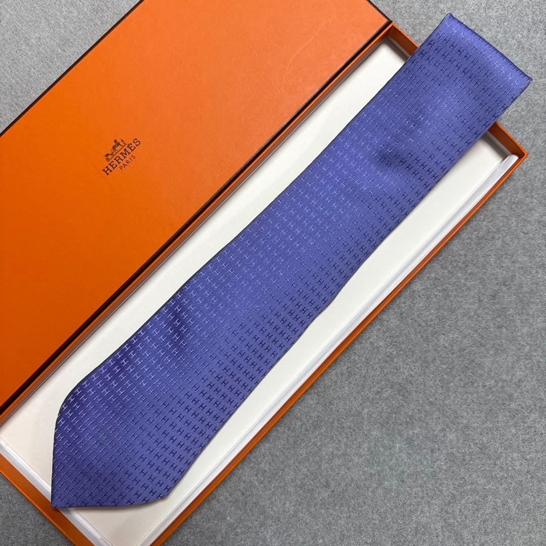 エルメス　ネクタイ　紫　H柄H織ファソネ
