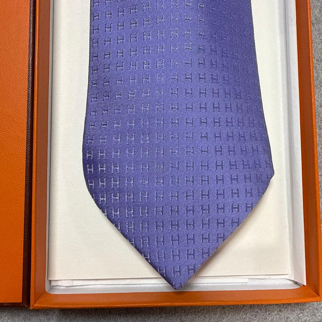 エルメス　ネクタイ　紫　H柄H織ファソネ