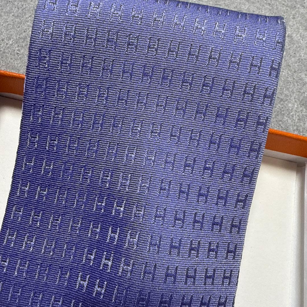 エルメス　ネクタイ　紫　H柄H織ファソネ