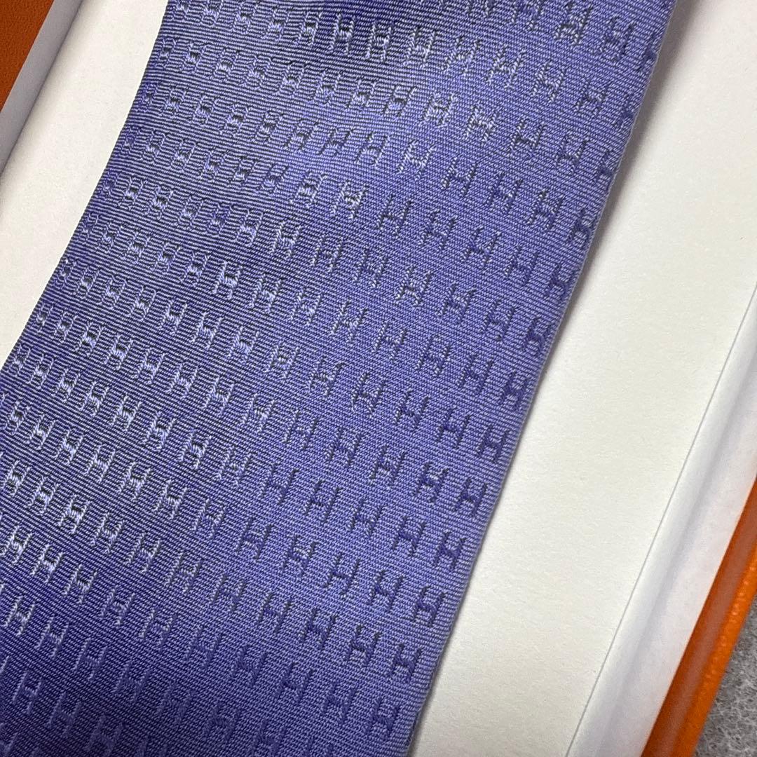 エルメス　ネクタイ　紫　H柄H織ファソネ