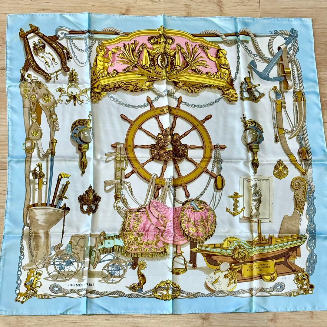 新品未使用 HERMES シルクスカーフ 船の舵 デザイン　エルメス　90cm
