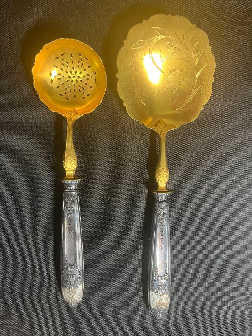 フランスアンティーク　銀無垢スプーン・シフターセット　1900年代