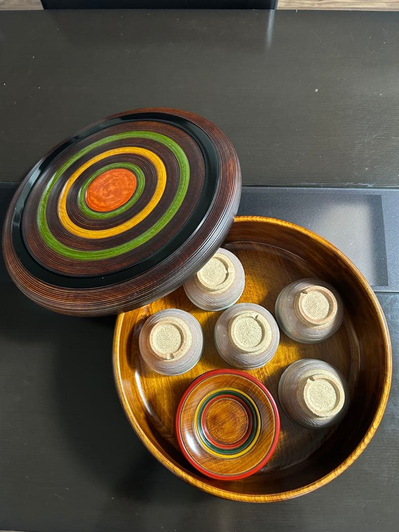 讃岐独楽塗　伝統工芸品33㎝➕茶たく5枚➕萩焼湯呑み