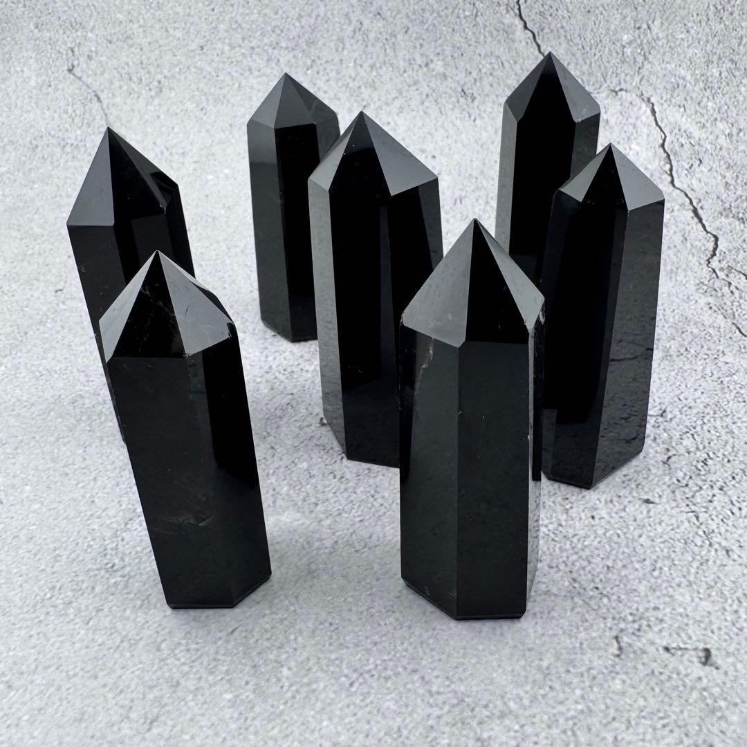 G-9モリオン六角ポイント　黒水晶タワー　天然石クリスタル　パワーストーン七星陣