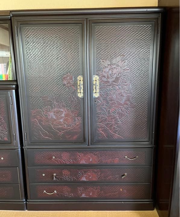 鎌倉彫 高級 和箪笥 タンス アンティーク ②のみ