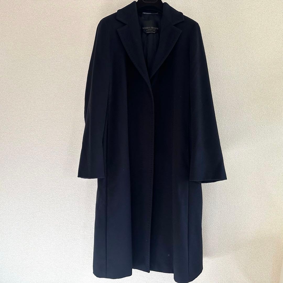 【美品】マリナリナルディ スタンドカラー カシミヤ100% ロングコート 黒