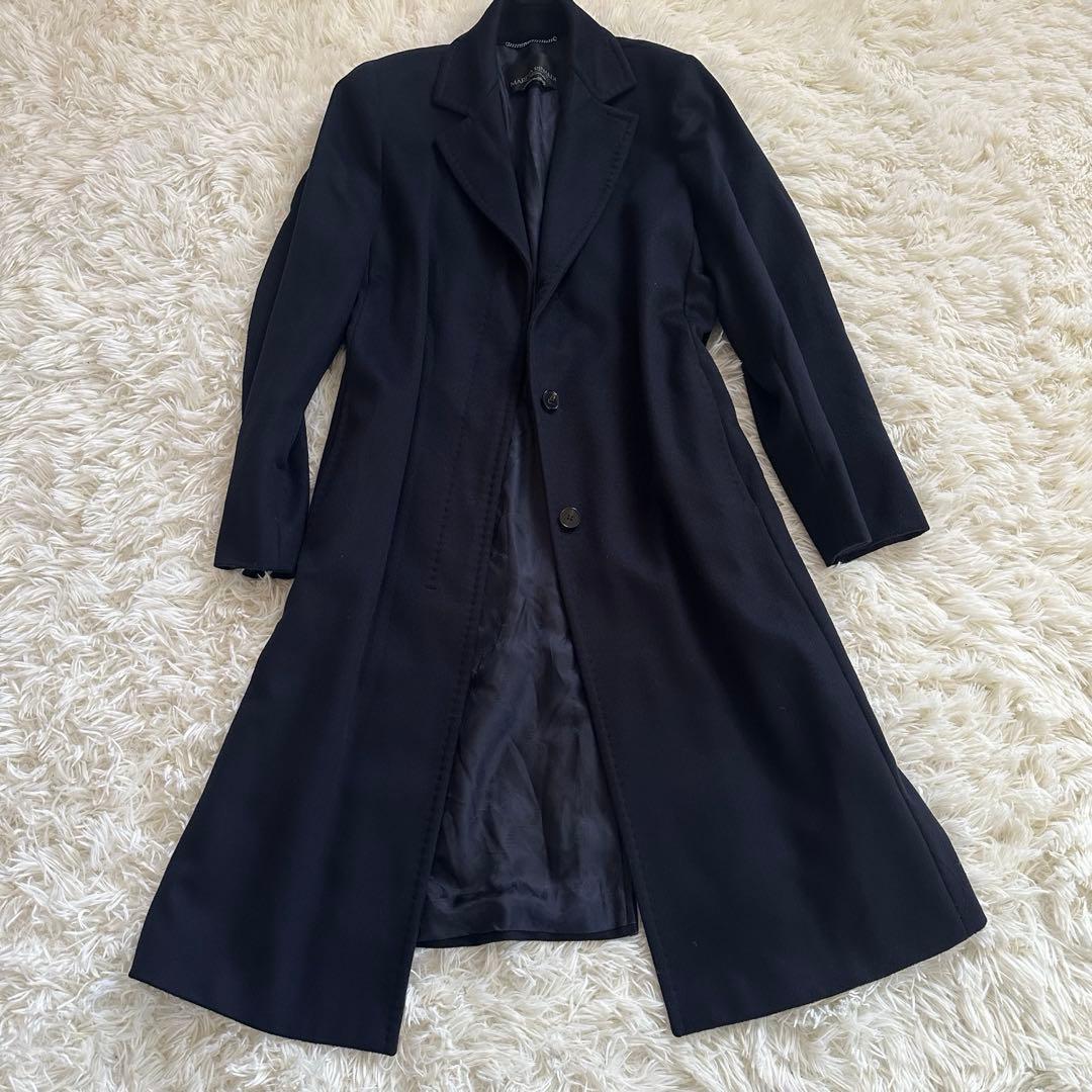 【美品】マリナリナルディ スタンドカラー カシミヤ100% ロングコート 黒