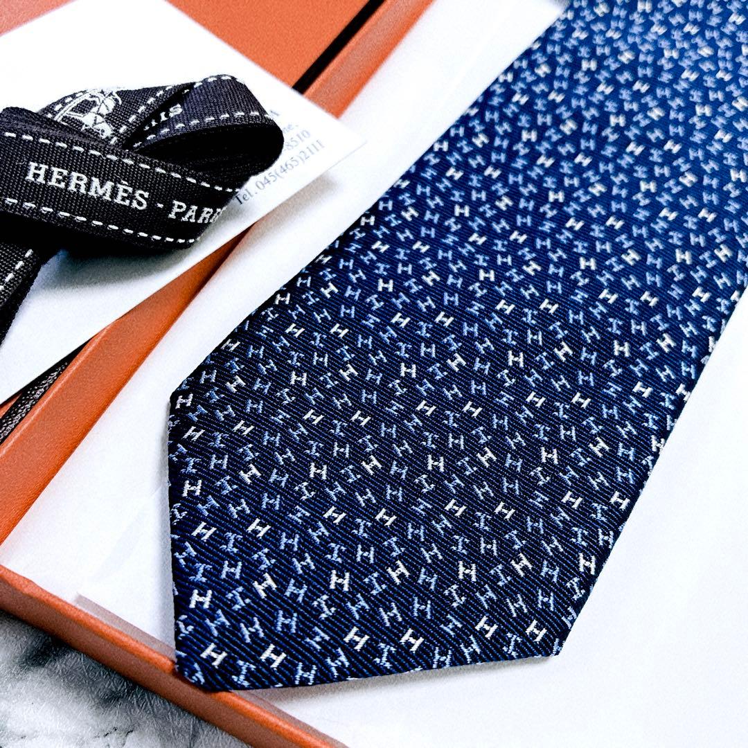 ✨未使用✨エルメス　マイクロ立体H柄 ジャガード　ブルー　ネクタイ
