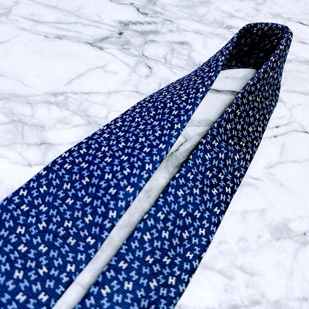 ✨未使用✨エルメス　マイクロ立体H柄 ジャガード　ブルー　ネクタイ