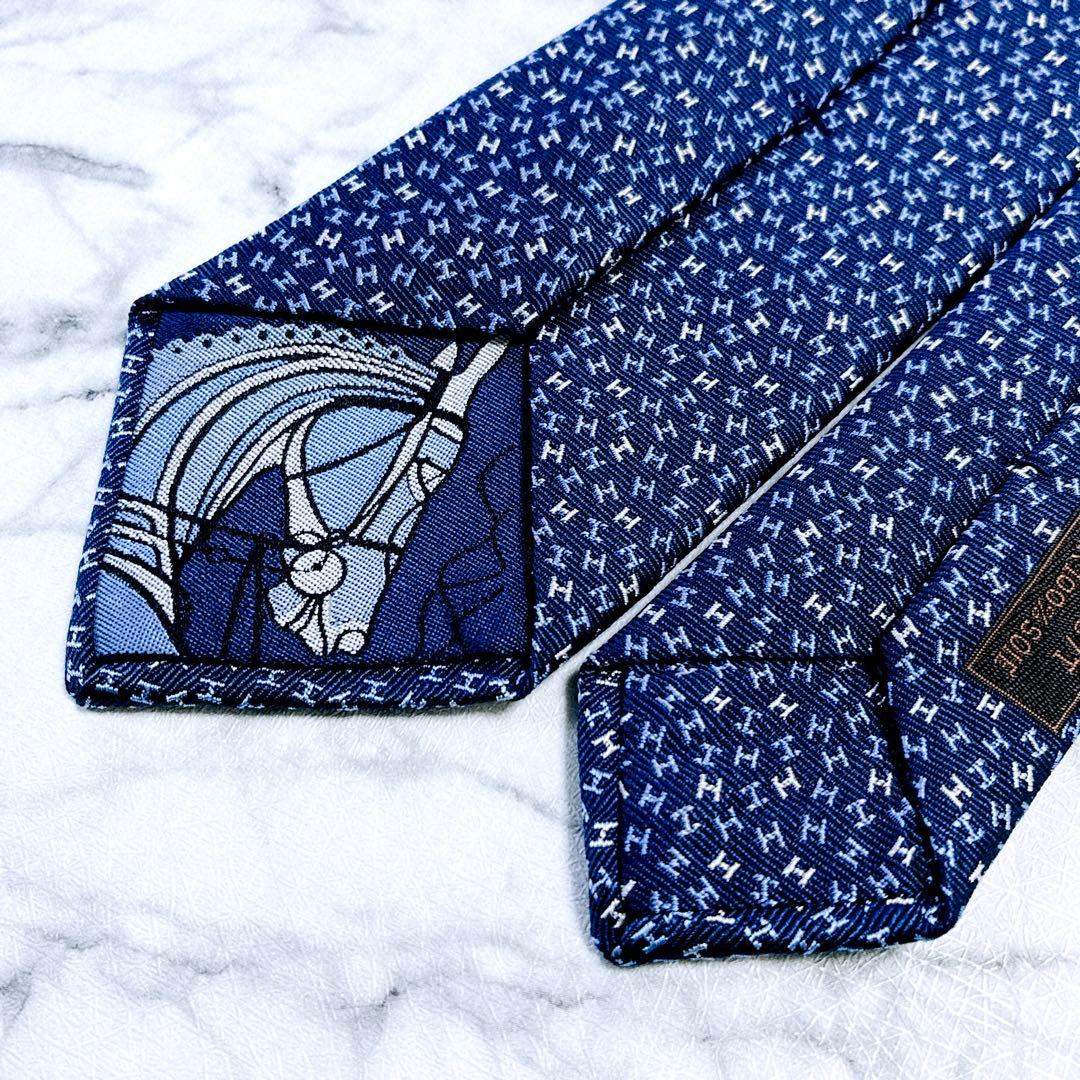 ✨未使用✨エルメス　マイクロ立体H柄 ジャガード　ブルー　ネクタイ