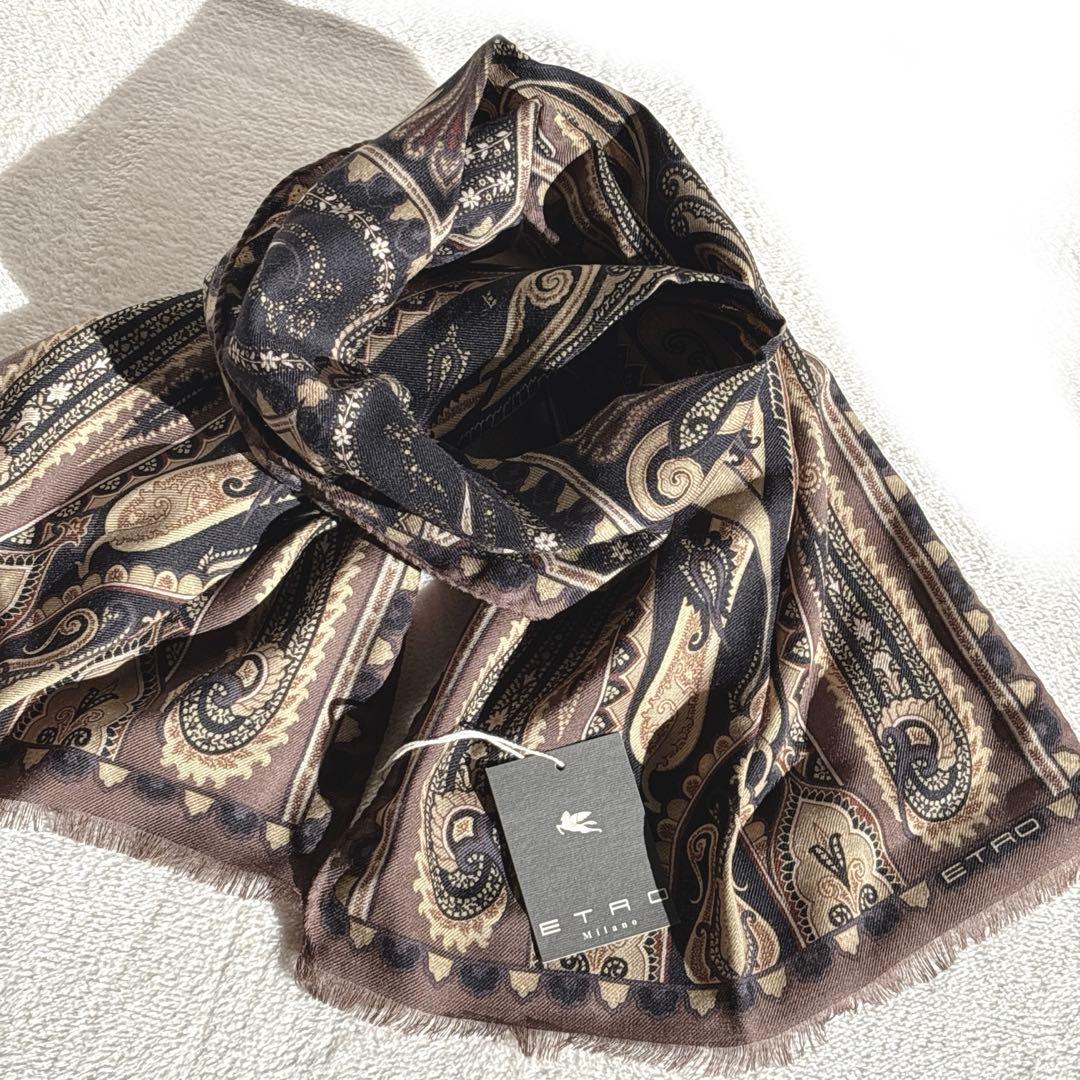 【新品】ETRO エトロ ペイズリー柄 ストール マフラー　イタリア製　シルク混