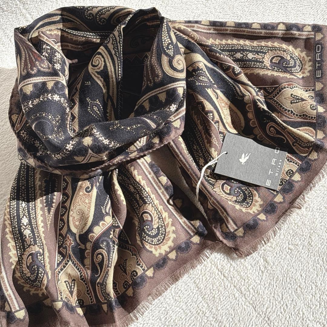 【新品】ETRO エトロ ペイズリー柄 ストール マフラー　イタリア製　シルク混