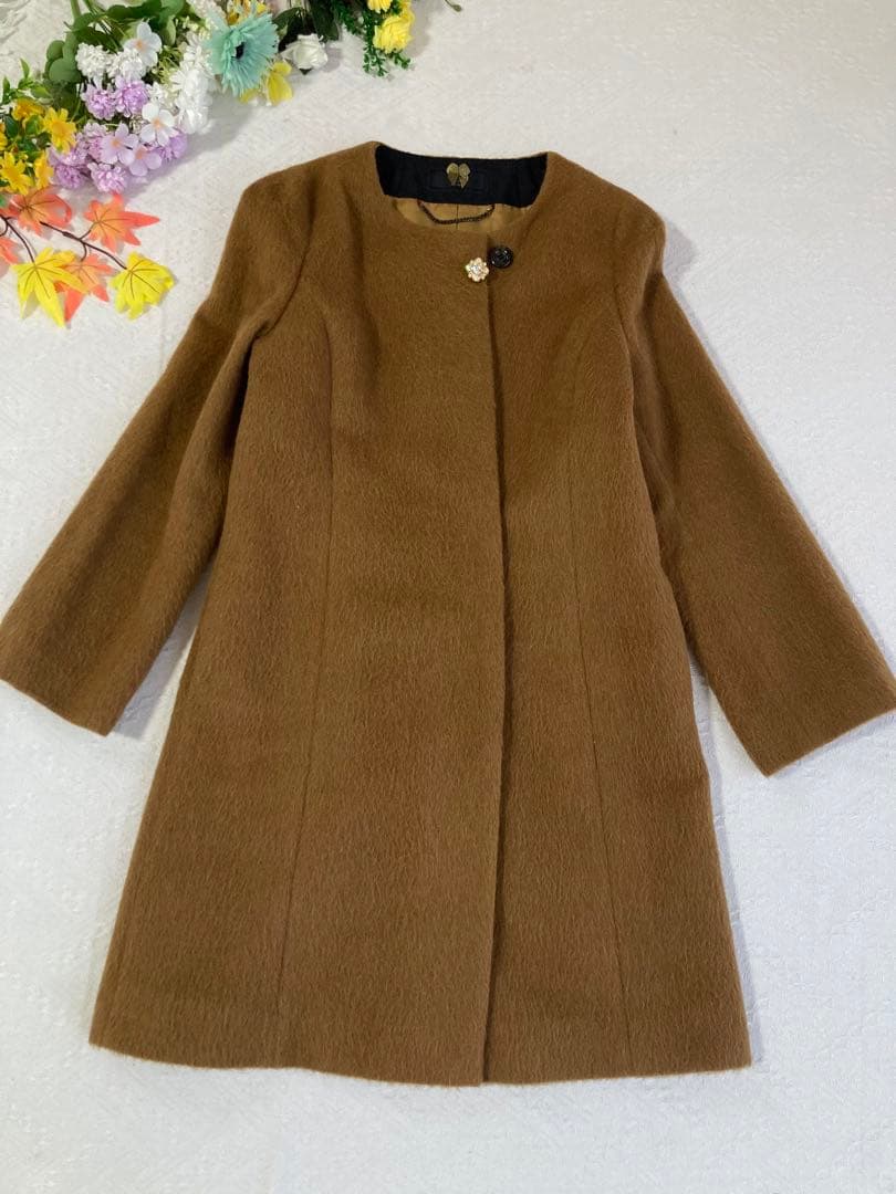 美品INED イネド アルパカ　毛混入　ノーカラーコート ロングコート