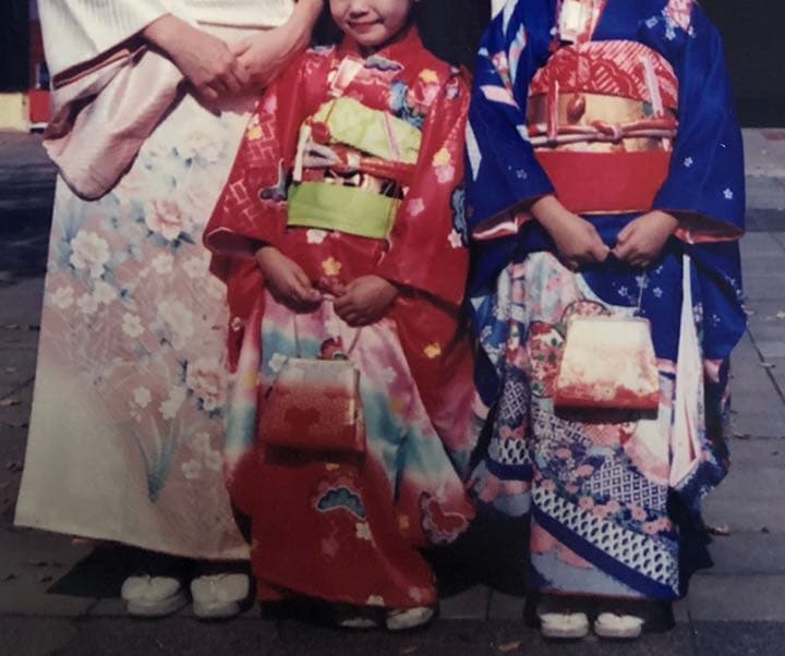 【7才着物/美品】七五三着物フルセット　ロイヤルブルー　※着画写真右側