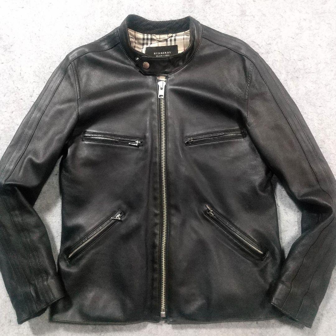 バーバリーブラックレーベル ライダース ブルゾン 革ジャン ラムレザー アウター