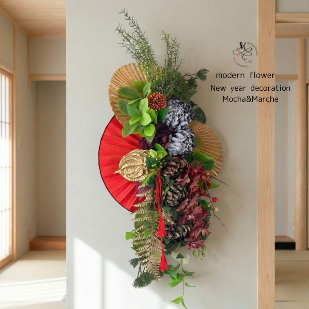 【特大1mサイズ 正月しめ縄リース】モダン迎春装飾｜店舗・商業用 光触媒フラワー