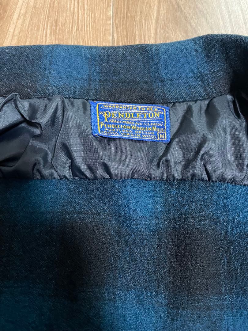 60s Pendleton オンブレチェック ウールシャツMサイズ 青黒