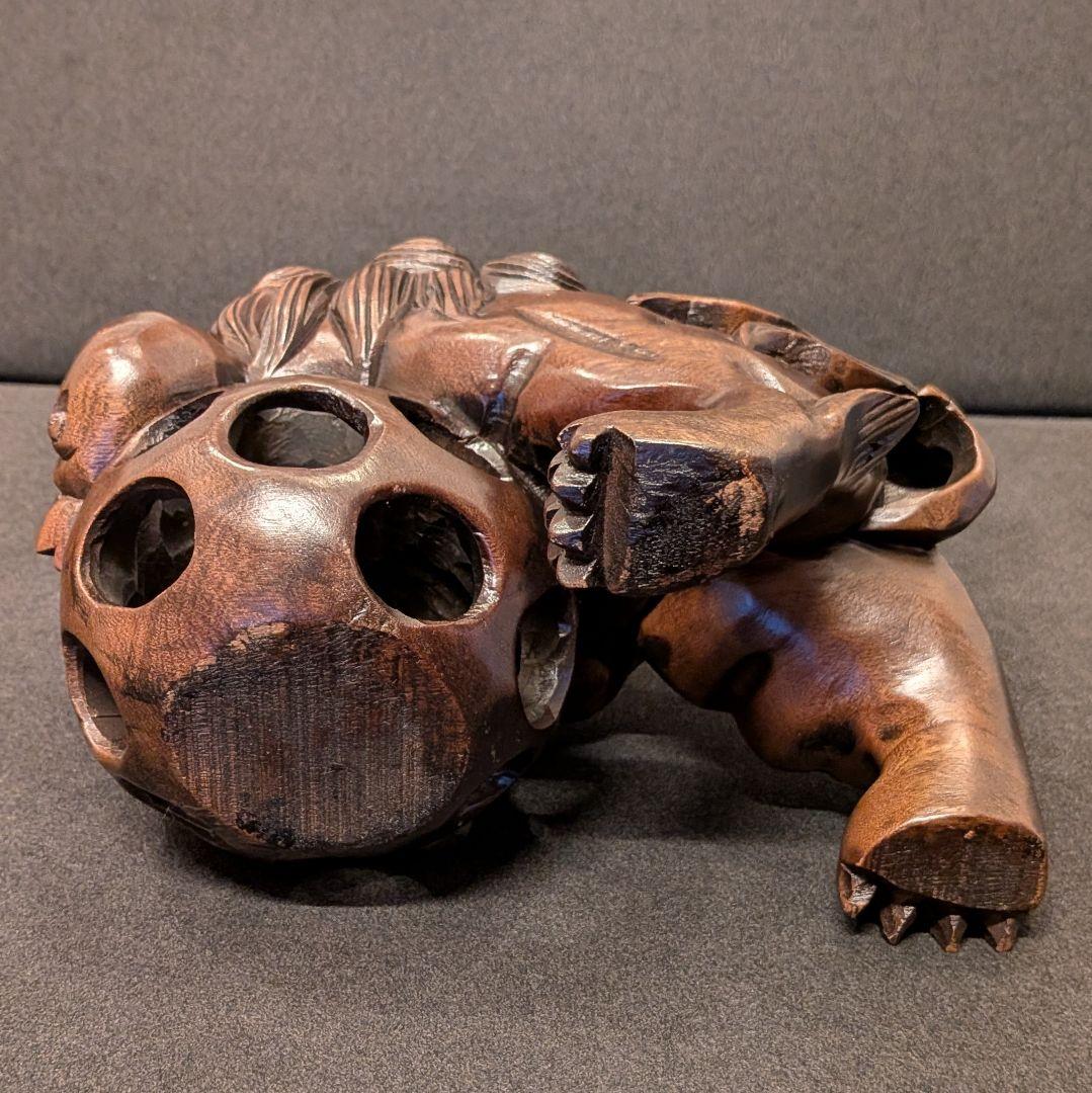 木彫 獅子 置物 一対｜唐獅子 透かし彫り 国際獅子会 敬贈 縁起物