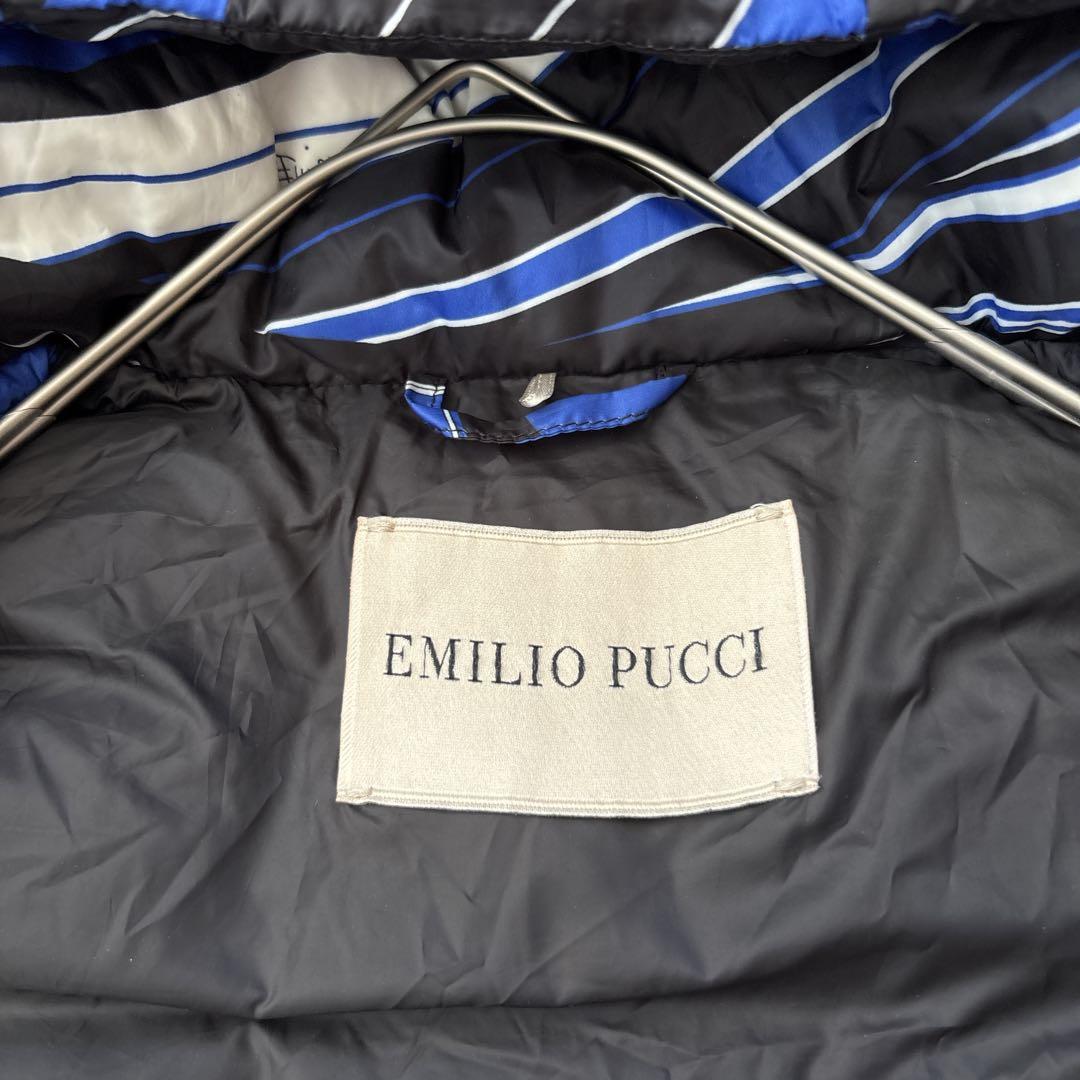 エミリオプッチ　ダウンベスト　プッチ柄　ブルー　フード取り外し　ダウン／フェザー
