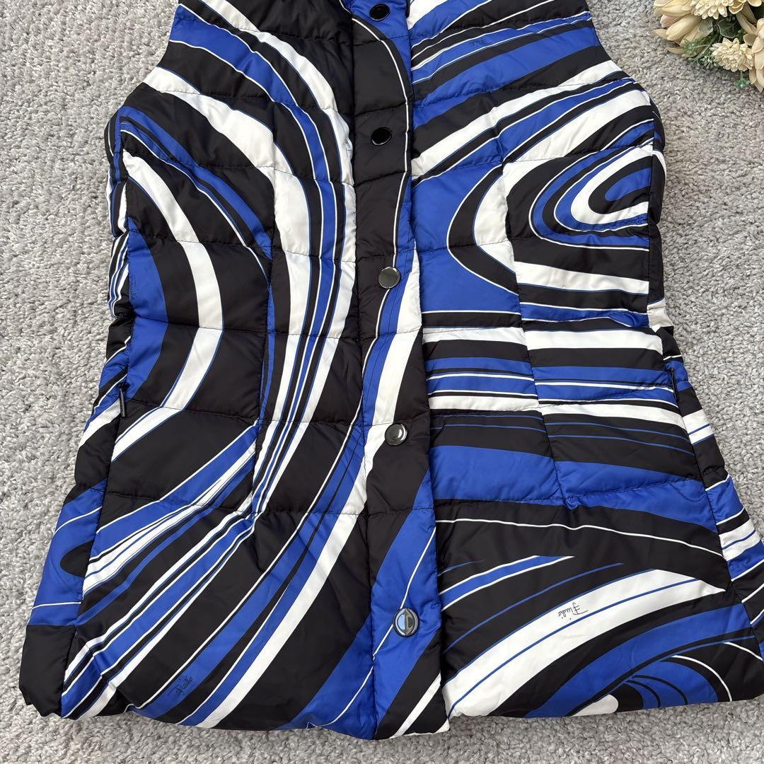 エミリオプッチ　ダウンベスト　プッチ柄　ブルー　フード取り外し　ダウン／フェザー