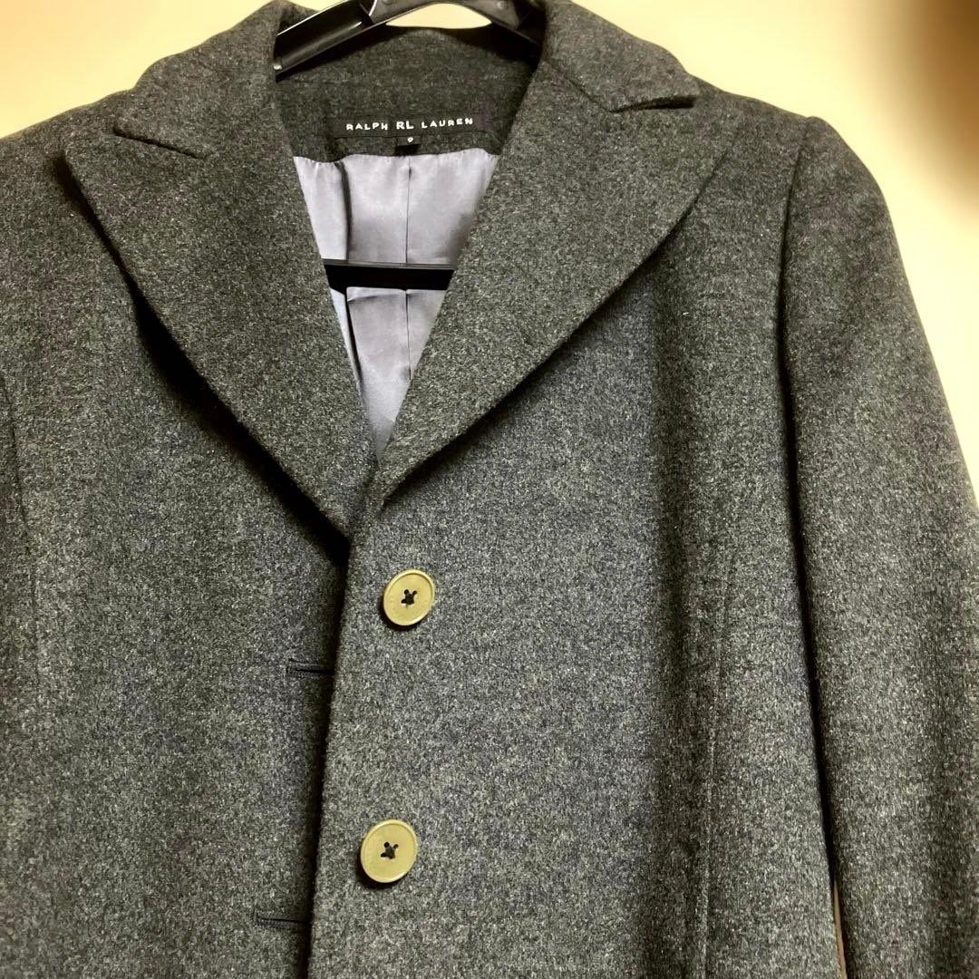 【美品】ラルフローレン　カシミア65%コート 9号　グレー　裏地あり　ウール混
