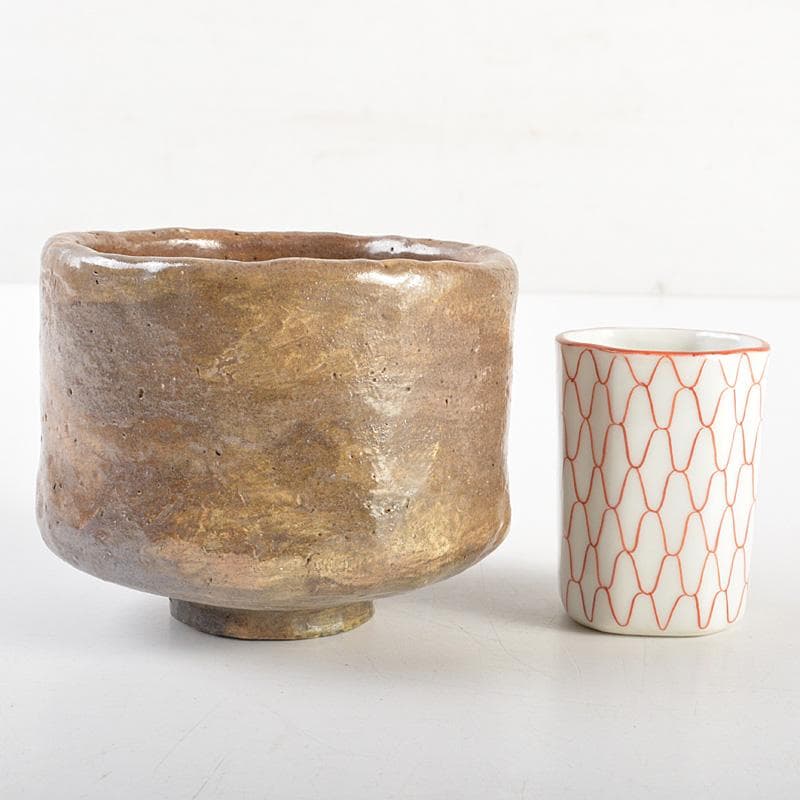 茶道具　面朱茶箱　茶碗　棗など　七点　一式　仕覆付　C　R7368