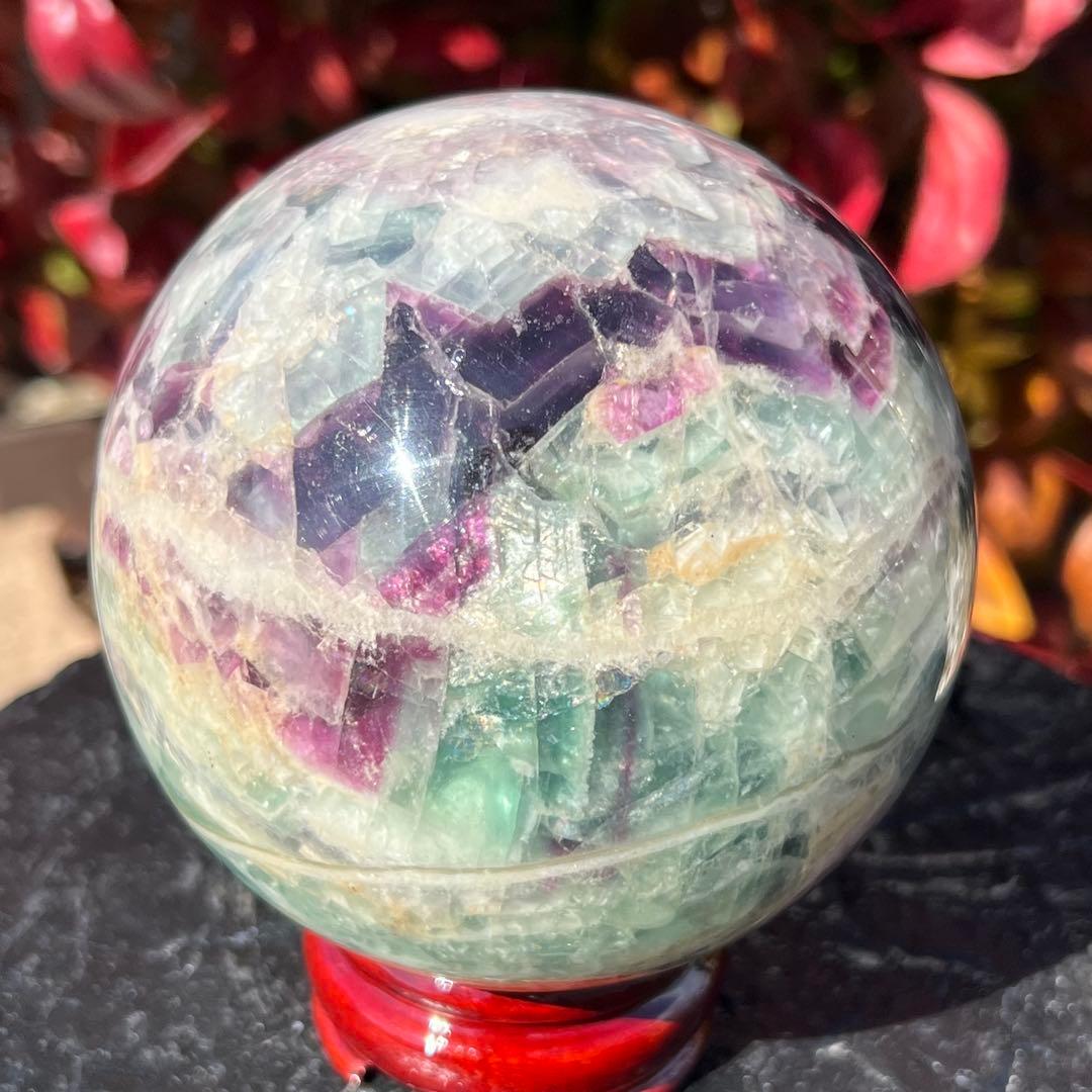 ✨魅惑の色彩✨神秘的な美麗スフィア✨マルチカラーフローライト 丸玉 天然石 原石