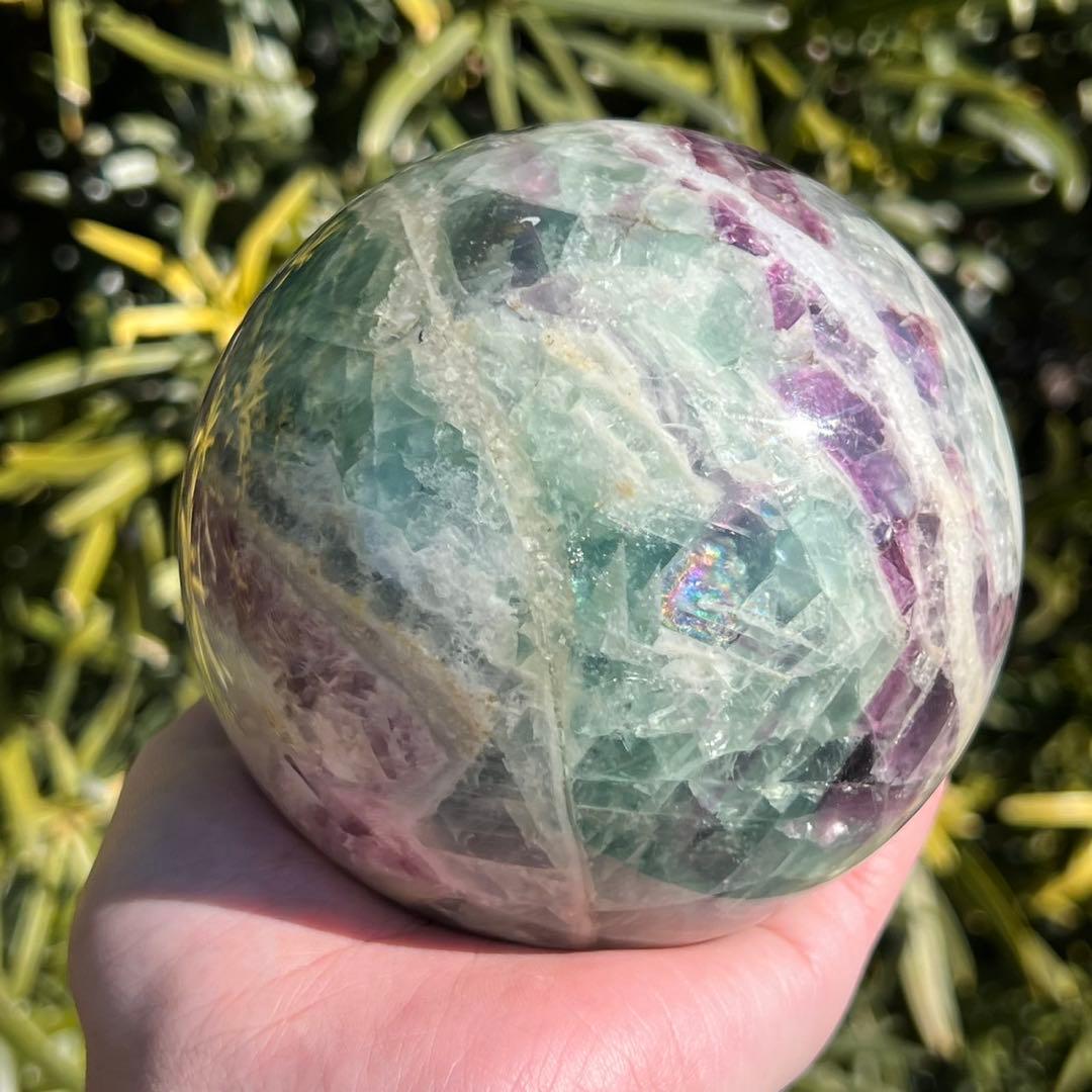 ✨魅惑の色彩✨神秘的な美麗スフィア✨マルチカラーフローライト 丸玉 天然石 原石