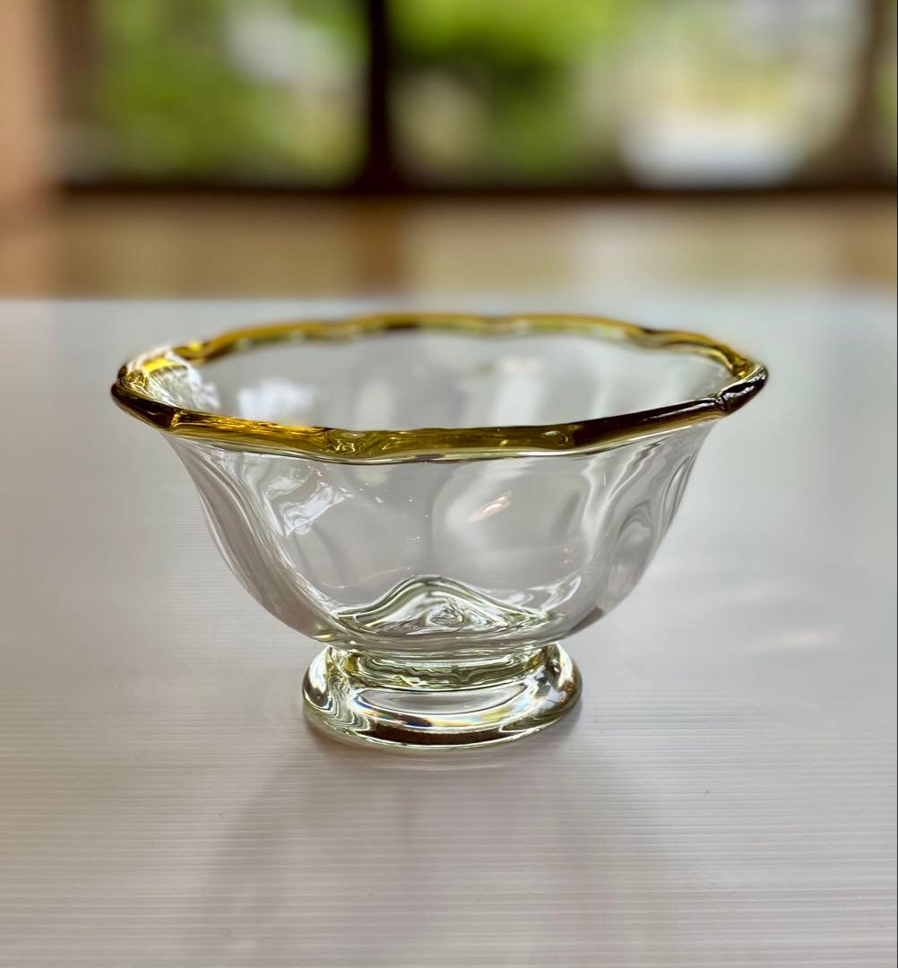 【未使用品】 舩木倭帆吹きガラス　輪花高台鉢