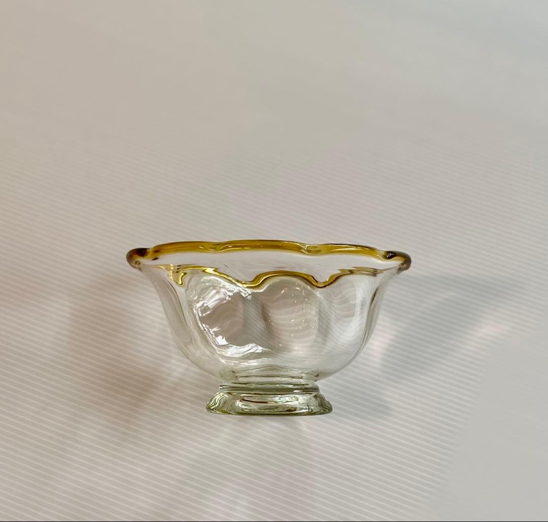 【未使用品】 舩木倭帆吹きガラス　輪花高台鉢